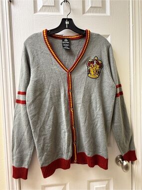Harry Potter Gray Cardigan with Red and Gold Trim Gryffindor Crest